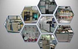 Hexagones with pictures of laboratories