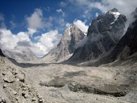 Terminus of the debris-covered Jaundhar Glacier, Himalaya, India.
