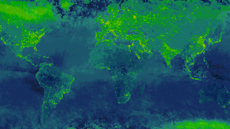 Weltkarte, die künstliches Licht (Lichtverschmutzung) sichtbar