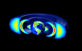 Strahlungsgürtel der Erde: Hochenergetische Teilchen modelliert um die Erde. Die Teilchen sind ringförmig