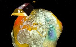 The satellites of the GRACE-FO mission orbit the geoid, also known as the "Potsdam Gravity Potato": The figure shows, in superelevation, the Earth’s gravity field which is spatially not uniform as the Earth’s masses are not equally distributed.