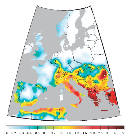 The European seismic hazard map acquired from the hybrid zoneless approach