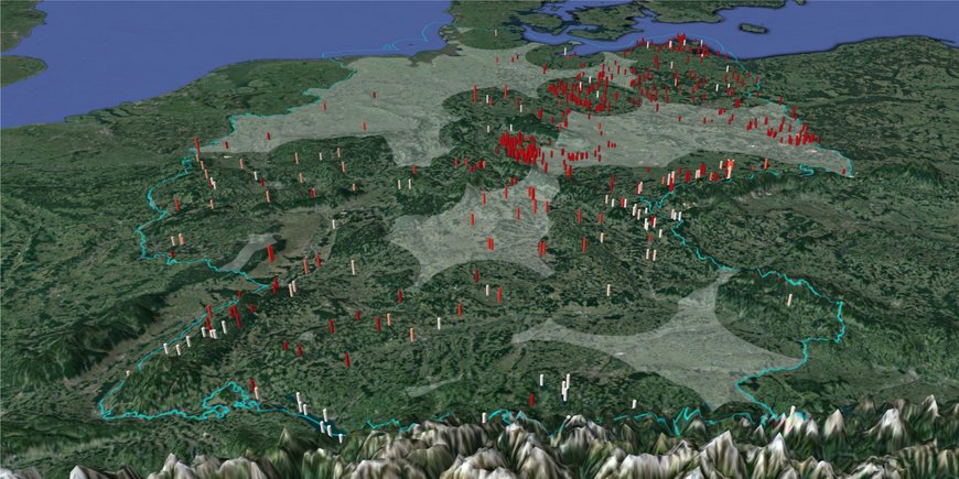 Deutschlandkarte mit qualitätsgecheckten Datenpunkten, dargestellt als Säulen