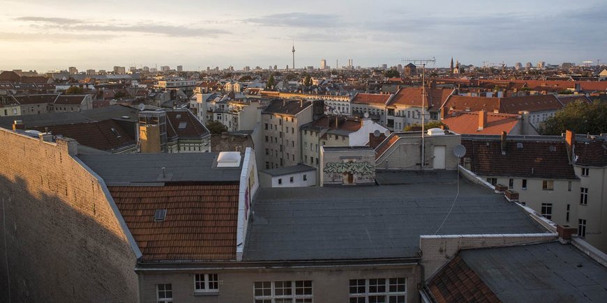 View over the roofs of Berlin. Tower of Berlin in the background.