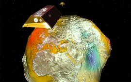 [Translate to English:] The satellites of the GRACE mission orbit the geoid.