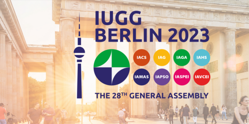 [Translate to English:] IUGG logo with Brandenbourg Gates as a picture in the background