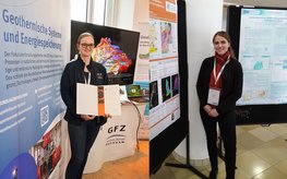 The two prizewinners in front of their scientific posters: Lena Muhl on the left, Leandra Weydt on the right.