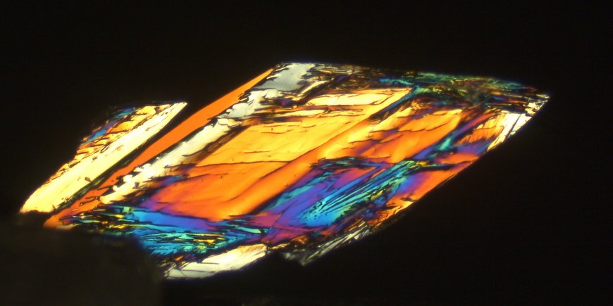 Struvitkristall unter polarisiertem Licht mit gekreuzten Polarisatoren.