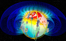 [Translate to English:] Illustration des Erdmagnetfeldes, abeleitet aus Daten verschiedener Satellitenmissionen